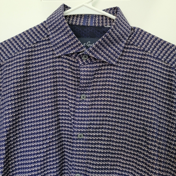 Robert Graham Royal Blue Gold Houndstooth Check Button Down Shirt Size L - Picture 2 of 11